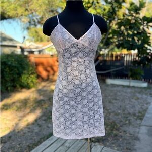 Vintage 90s Jones New York Baby Pink Floral Lace Lingerie Mini Slip Dress